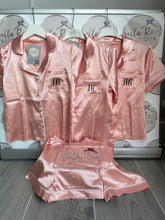 Load image into Gallery viewer, Rose pink Ladies Personalised Satin Pyjama Shorts Set
