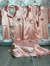 Load image into Gallery viewer, Rose pink Ladies Personalised Satin Pyjama Shorts Set