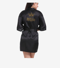 Load image into Gallery viewer, Personalised satin Robe Black