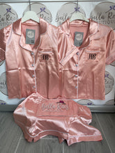 Load image into Gallery viewer, Rose pink Ladies Personalised Satin Pyjama Shorts Set