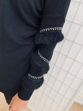 Load image into Gallery viewer, Black Diamanté Fluffy sleeve Loungewear Sets
