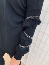 Load image into Gallery viewer, Black Diamanté Fluffy sleeve Loungewear Sets