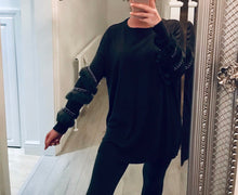 Load image into Gallery viewer, Black Diamanté Fluffy sleeve Loungewear Sets