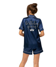 Load image into Gallery viewer, Black Ladies Personalised Satin Pyjama Shorts Set