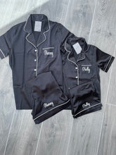 Load image into Gallery viewer, Black Ladies Personalised Satin Pyjama Shorts Set