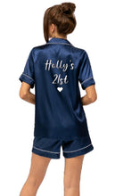 Load image into Gallery viewer, Black Ladies Personalised Satin Pyjama Shorts Set