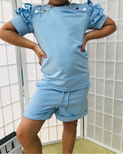 Load image into Gallery viewer, Kids Blue Ruffle Twinning Shorts sets Little Raes