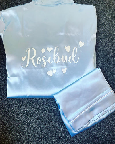 Kids Personalised Light blue Satin Pyjama Shorts Set matching