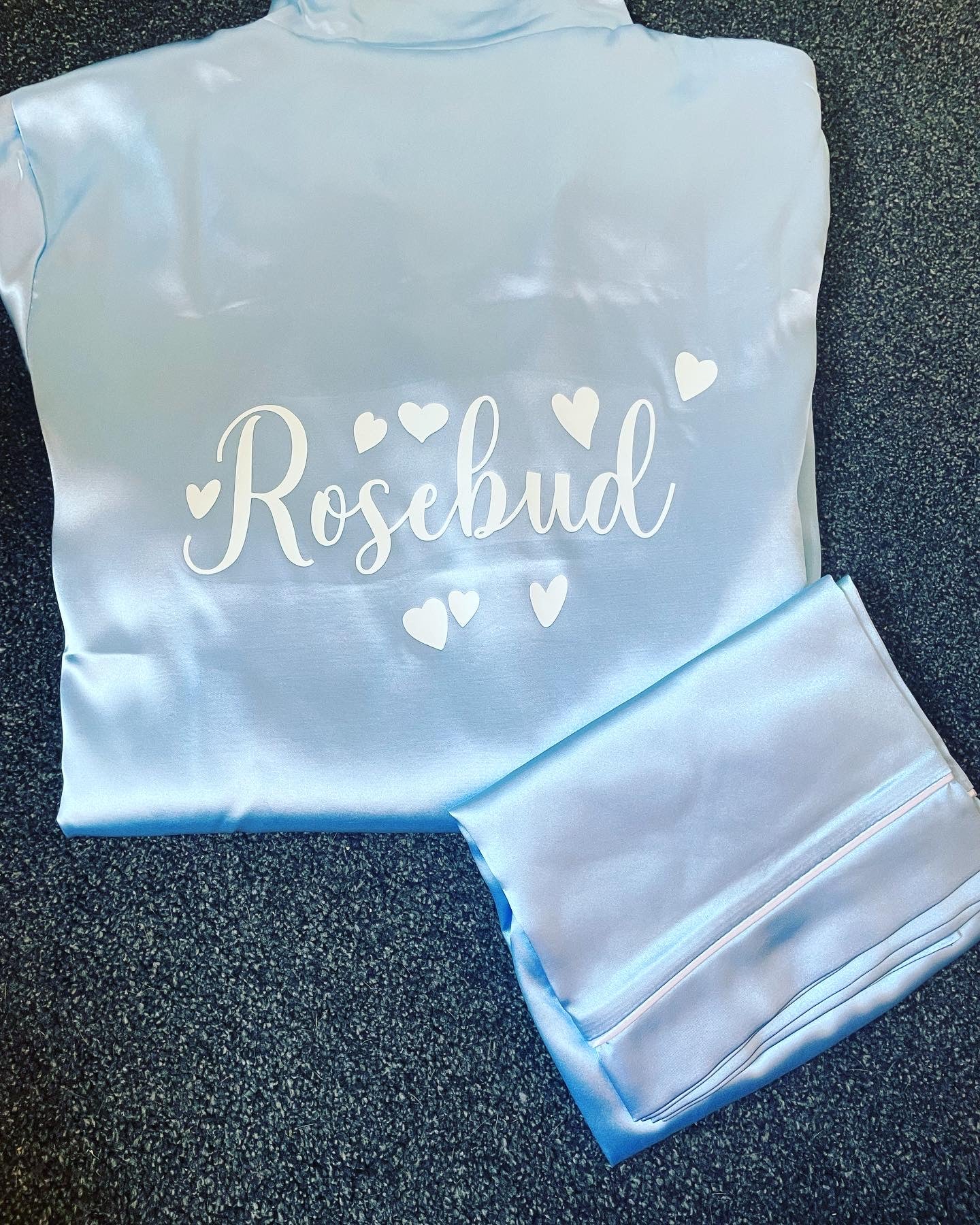 Kids Personalised Light blue Satin Pyjama Shorts Set matching
