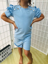 Load image into Gallery viewer, Kids Blue Ruffle Twinning Shorts sets Little Raes