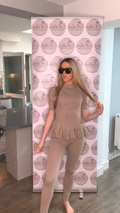 Puff sleeve loungewear sets Beige