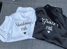 Load image into Gallery viewer, Teenager 13th Birthday Personalised Black Satin Pyjama Shorts Set matching