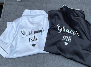 Teenager 13th Birthday Personalised Black Satin Pyjama Shorts Set matching