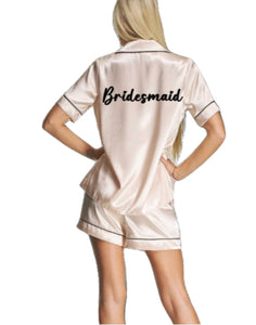 Champagne Ladies Personalised Satin Pyjama Shorts Set