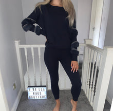 Load image into Gallery viewer, Black Diamanté Fluffy sleeve Loungewear Sets