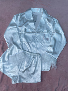 White Satin feather plain or personalised Pyjama Shorts Set