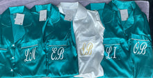 Load image into Gallery viewer, Teal green Satin feather plain or personalised Pyjama Shorts Set
