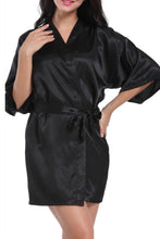Load image into Gallery viewer, Personalised satin Robe Black