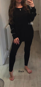 Black Diamanté Fluffy sleeve Loungewear Sets