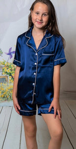 Teenager 13th Birthday Personalised Navy Satin Pyjama Shorts Set matching