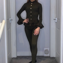 Load image into Gallery viewer, Gold Button Frill Loungewear Sets khaki