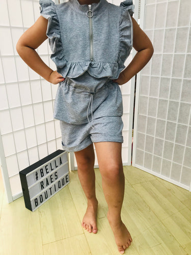Kids Zip Frill Shorts sets Little Raes Collection Grey