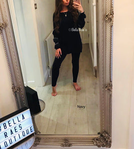 Black Diamanté Fluffy sleeve Loungewear Sets