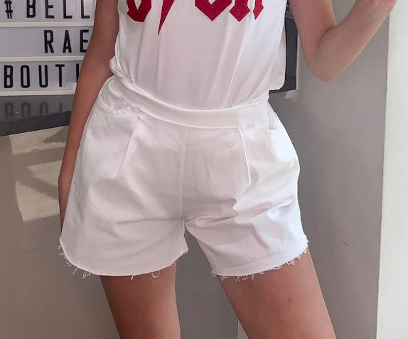 White fine denim flared Shorts