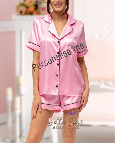 Teenager 13th Birthday Personalised Pink Satin Pyjama Shorts Set matching