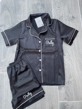 Load image into Gallery viewer, Black Ladies Personalised Satin Pyjama Shorts Set