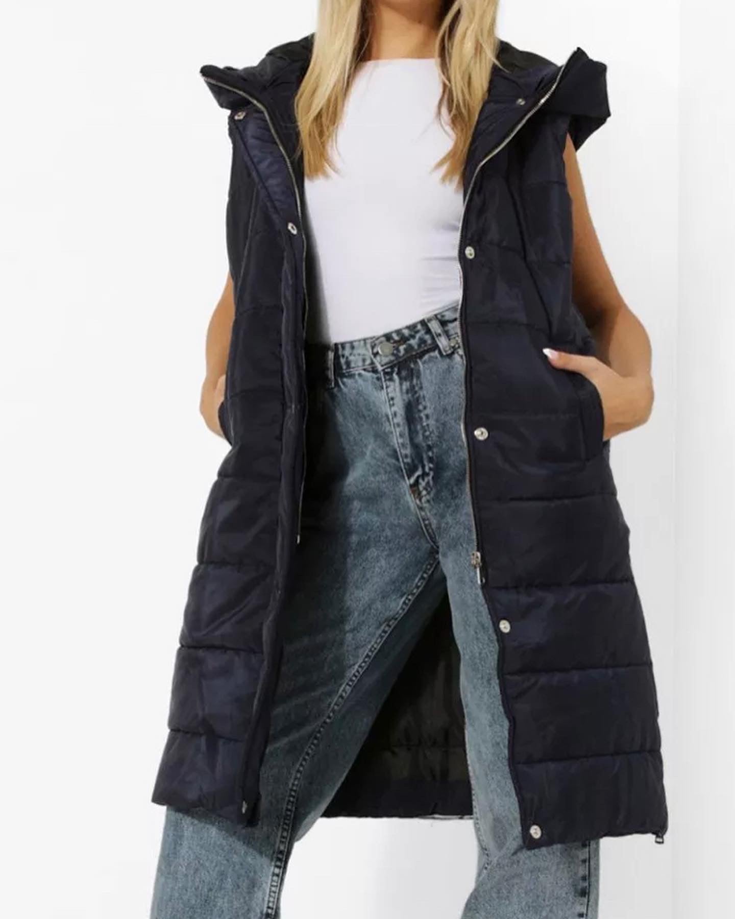 Black Long Padded Gilet