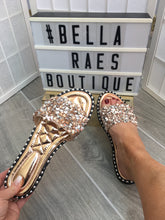 Load image into Gallery viewer, Rose Gold Diamanté Sliders