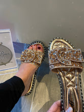 Load image into Gallery viewer, Ladies Rose Gold 3D Bow crushed diamanté Sliders