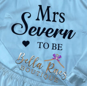 White Satin feather plain or personalised Pyjama Shorts Set