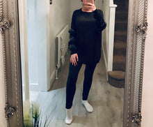 Load image into Gallery viewer, Black Diamanté Fluffy sleeve Loungewear Sets