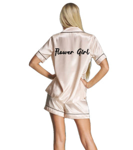 Champagne Ladies Personalised Satin Pyjama Shorts Set
