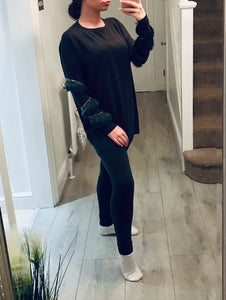 Black Diamanté Fluffy sleeve Loungewear Sets