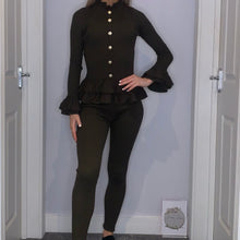 Load image into Gallery viewer, Gold Button Frill Loungewear Sets khaki