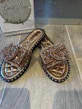 Load image into Gallery viewer, Ladies Rose Gold 3D Bow crushed diamanté Sliders
