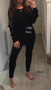 Black Diamanté Fluffy sleeve Loungewear Sets