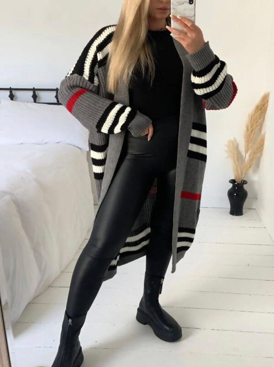 Grey Stripe oversized cardigan