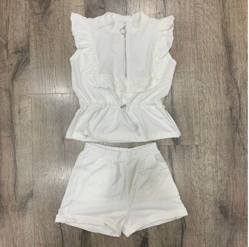 Kids Zip Frill Shorts sets Little Raes White