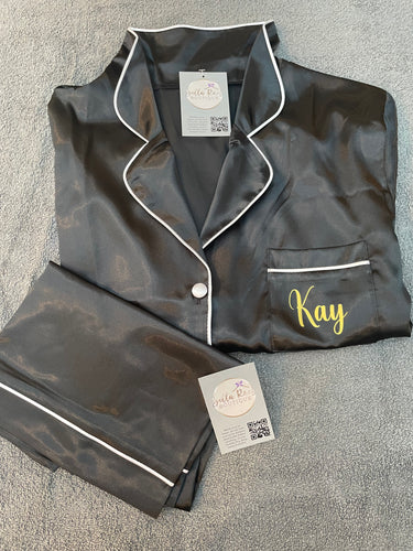 Teenager 13th Birthday Personalised Black Satin Pyjama Shorts Set matching