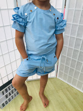 Load image into Gallery viewer, Kids Blue Ruffle Twinning Shorts sets Little Raes
