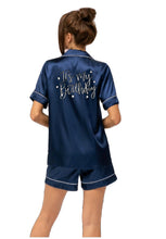 Load image into Gallery viewer, Black Ladies Personalised Satin Pyjama Shorts Set