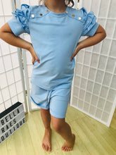 Load image into Gallery viewer, Kids Blue Ruffle Twinning Shorts sets Little Raes