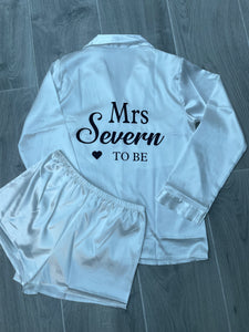 White Satin feather plain or personalised Pyjama Shorts Set