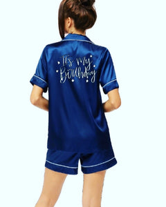 Teenager 13th Birthday Personalised Navy Satin Pyjama Shorts Set matching