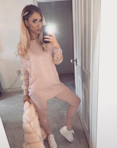 Black Diamanté Fluffy sleeve Loungewear Sets