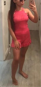 Gold button Frill shorts sets in Pink